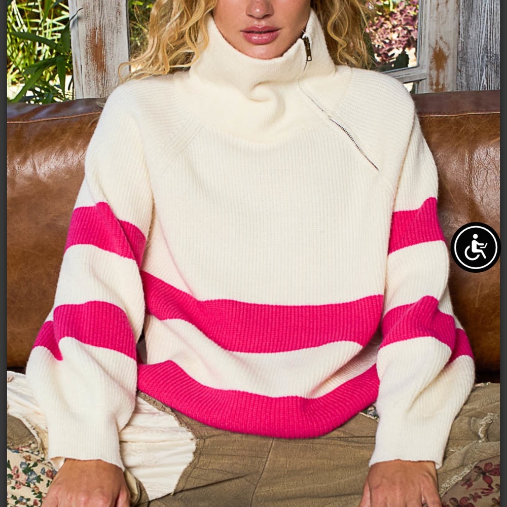 Pol WST112 Cream/Pink Long Sleeve Sweater. NWT. Various Sizes. - Picture 2 of 5